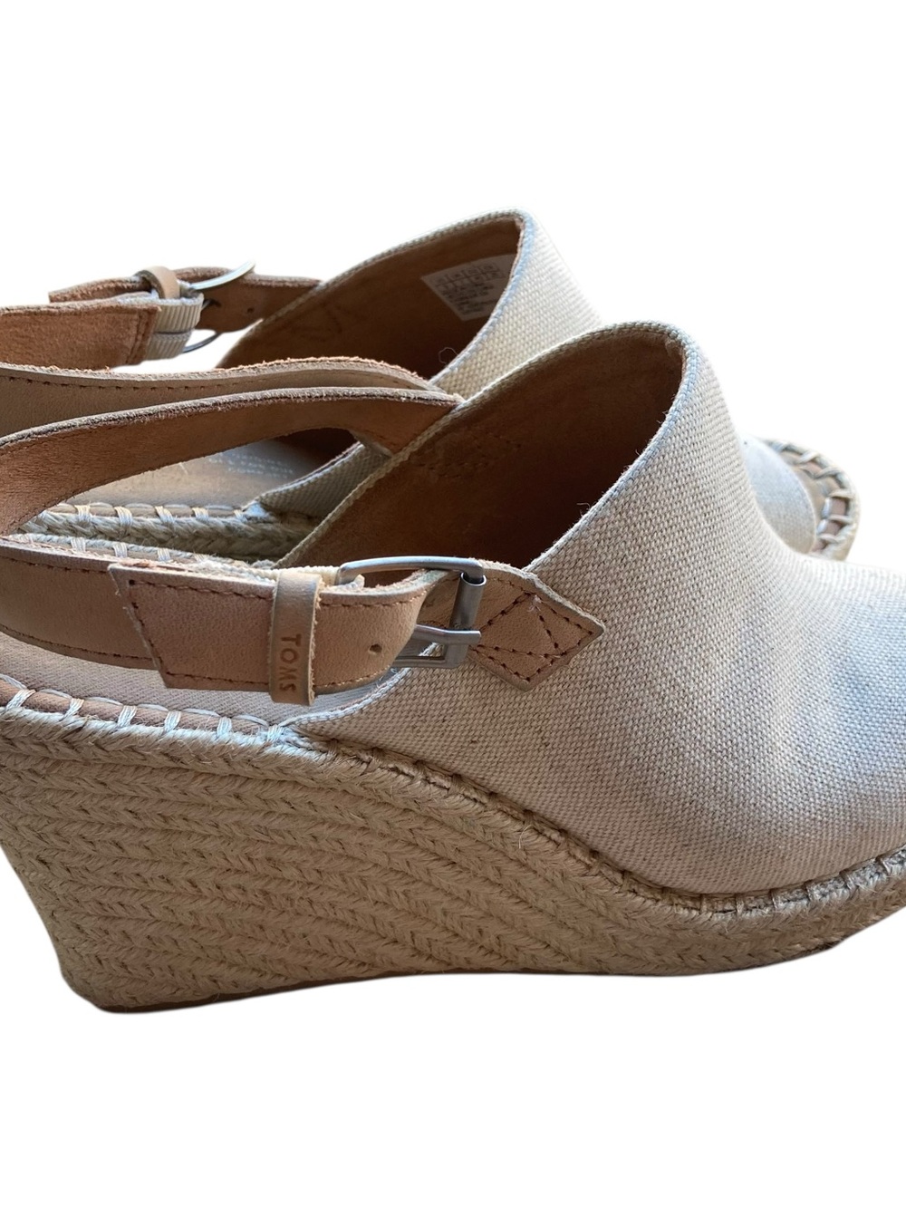 TOMS Size 9 Tan Canvas Espadrille Wedge Sandals Slingback Platform Summer - Picture 7 of 7